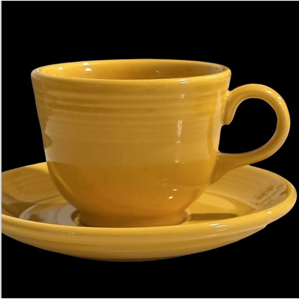 Fiestaware Fiesta Homer Laughlin 4 pc Coffee Tea Cup & Saucer ZZC Mustard Yellow - Picture 2 of 7